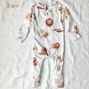 🪴5/$30 Snuggle Hunny 3-6 Months Baby Lion White Romper Jumpsuit Sleeper